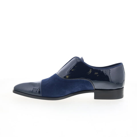 Mezlan Patent Calfskin Leather Mens Blue Loafers & Slip Ons Casual Shoes