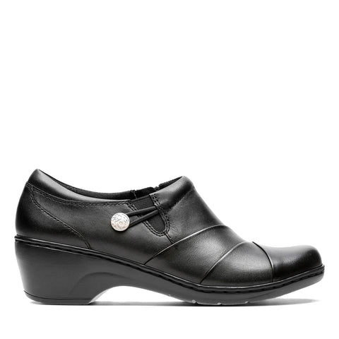 Clarks Channing Ann 26113341 Womens Black Leather Loafer Flats Shoes