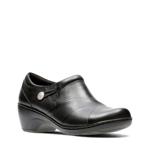 Clarks Channing Ann 26113341 Womens Black Leather Loafer Flats Shoes