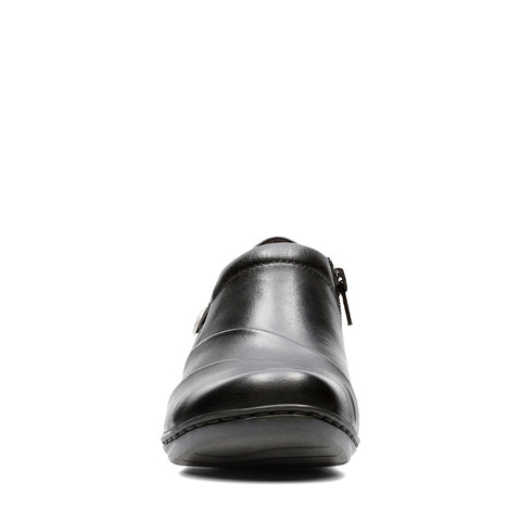 Clarks Channing Ann 26113341 Womens Black Leather Loafer Flats Shoes