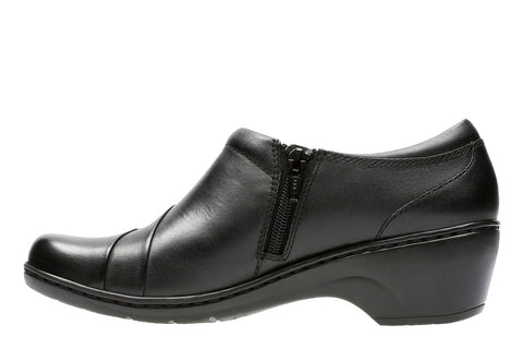 Clarks Channing Ann 26113341 Womens Black Leather Loafer Flats Shoes