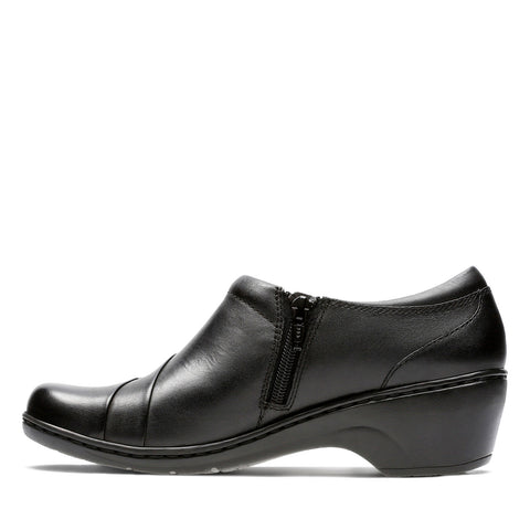 Clarks Channing Ann 26113341 Womens Black Leather Loafer Flats Shoes