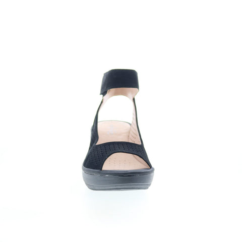 Clarks Reedly Salene 26124822 Womens Black Nubuck Wedges Sandals Shoes