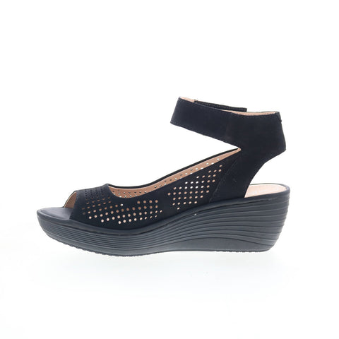Clarks Reedly Salene 26124822 Womens Black Nubuck Wedges Sandals Shoes