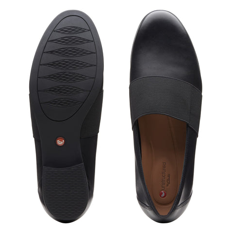 Clarks Un Blush Lo 26137101 Womens Black Leather Slip On Loafer Flats Shoes