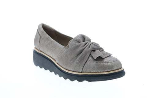 Clarks Sharon Dasher 26138550 Womens Gray Wide Leather Loafer Flats Shoes