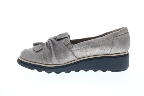 Clarks Sharon Dasher 26138550 Womens Gray Wide Leather Loafer Flats Shoes