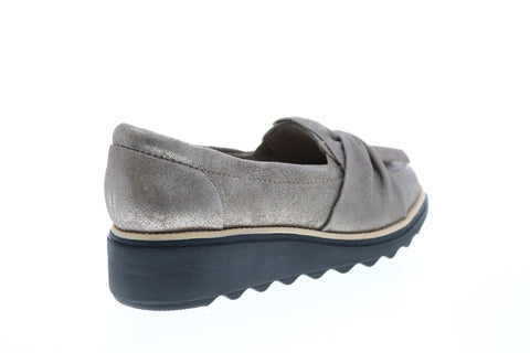 Clarks Sharon Dasher 26138550 Womens Gray Wide Leather Loafer Flats Shoes