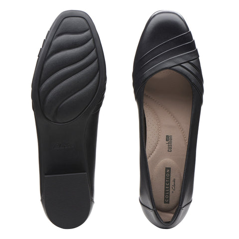 Clarks Juliet Petra 26138759 Womens Black Leather Slip On Pumps Heels Shoes