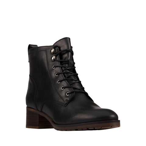 Clarks Mila Lace 26151658 Womens Black Leather Lace Up Ankle & Booties Boots