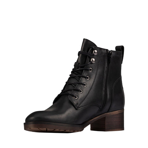 Clarks Mila Lace 26151658 Womens Black Leather Lace Up Ankle & Booties Boots