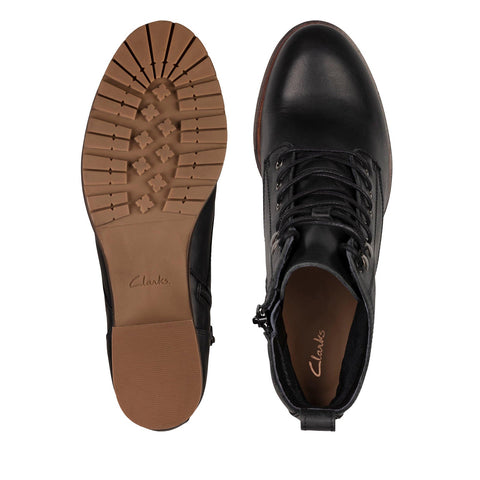 Clarks Mila Lace 26151658 Womens Black Leather Lace Up Ankle & Booties Boots