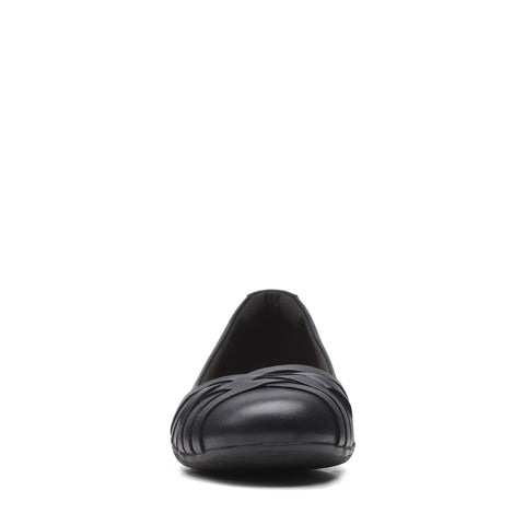 Clarks Sara Clover 26157698 Womens Black Wide Leather Ballet Flats Shoes