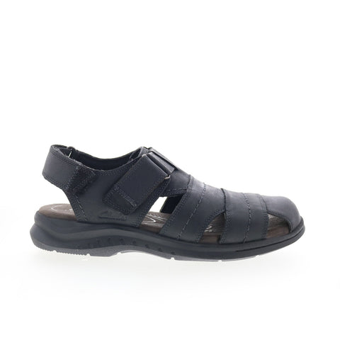Clarks Hapsford Cove 26158014 Mens Black Leather Strap Sport Sandals Shoes 