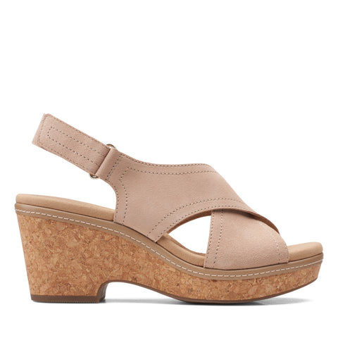 Clarks Giselle Cove 26158200 Womens Brown Suede Strap Wedges Sandals Shoes