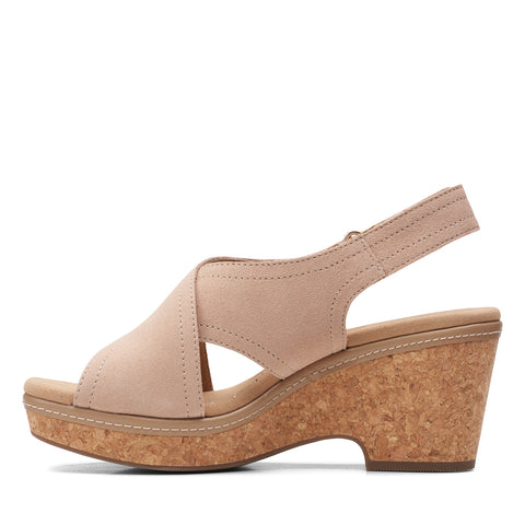 Clarks Giselle Cove 26158200 Womens Brown Suede Strap Wedges Sandals Shoes