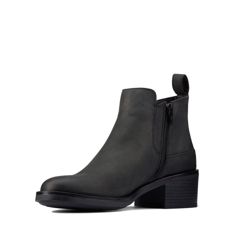 Clarks Memi Zip 26161654 Womens Black Leather Zipper Ankle & Booties Boots