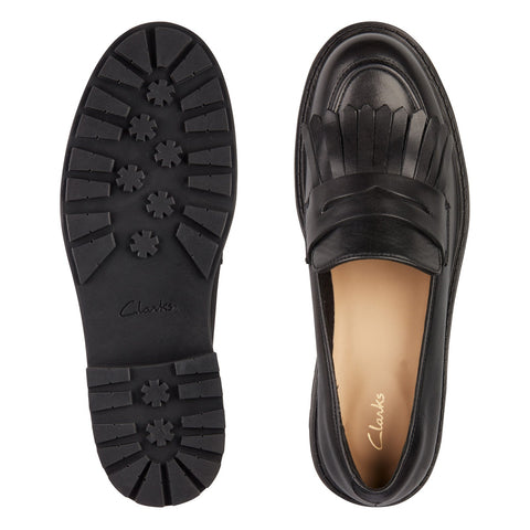 Clarks Orinoco 2 Loafer 26161665 Womens Black Leather Loafer Flats Shoes