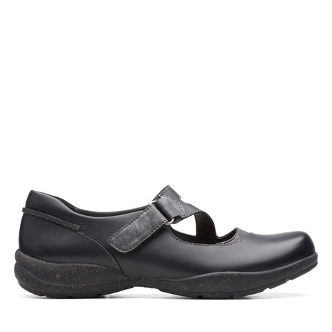 Clarks Roseville Jane 26161992 Womens Black Leather Mary Jane Flats Shoes