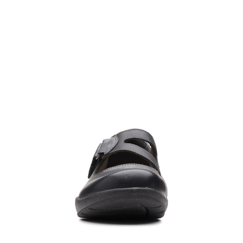 Clarks Roseville Jane 26161992 Womens Black Leather Mary Jane Flats Shoes