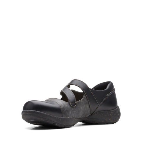 Clarks Roseville Jane 26161992 Womens Black Leather Mary Jane Flats Shoes