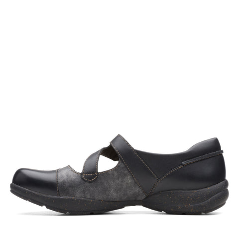 Clarks Roseville Jane 26161992 Womens Black Leather Mary Jane Flats Shoes