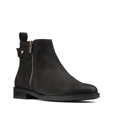 Clarks Memi LO 26162170 Womens Black Nubuck Zipper Ankle & Booties Boots