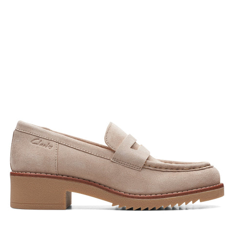 Clarks Eden Style 26166686 Womens Beige Suede Loafers & Slip Ons Penny Shoes