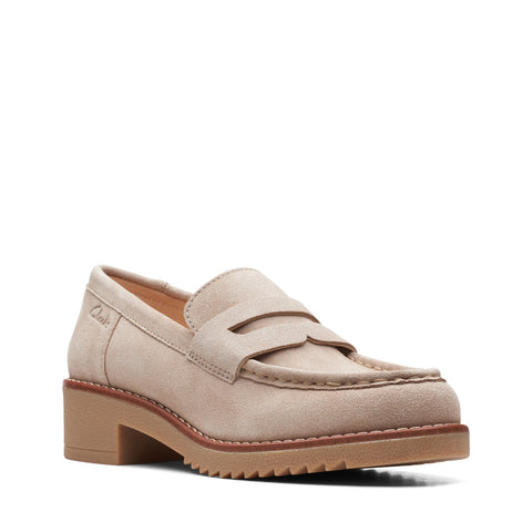 Clarks Eden Style 26166686 Womens Beige Suede Loafers & Slip Ons Penny Shoes