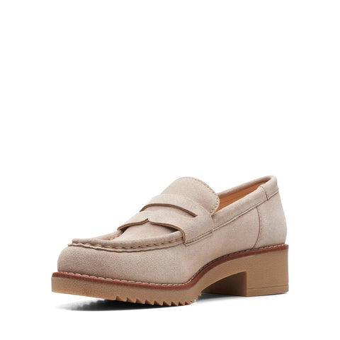 Clarks Eden Style 26166686 Womens Beige Suede Loafers & Slip Ons Penny Shoes