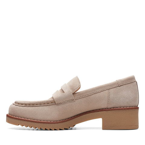 Clarks Eden Style 26166686 Womens Beige Suede Loafers & Slip Ons Penny Shoes