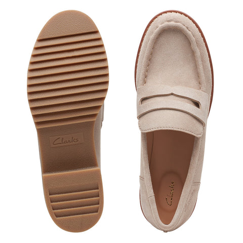 Clarks Eden Style 26166686 Womens Beige Suede Loafers & Slip Ons Penny Shoes