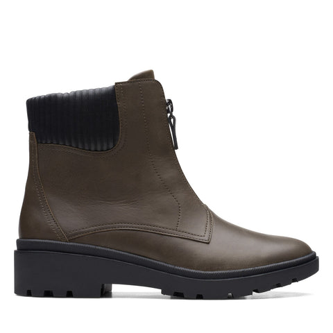 Clarks Calla Zip 26167345 Womens Green Zipper Leather Casual Boots