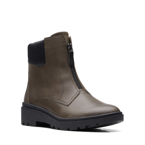 Clarks Calla Zip 26167345 Womens Green Zipper Leather Casual Boots