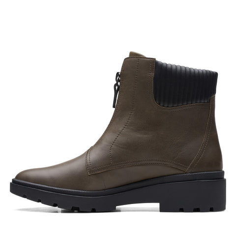Clarks Calla Zip 26167345 Womens Green Zipper Leather Casual Boots