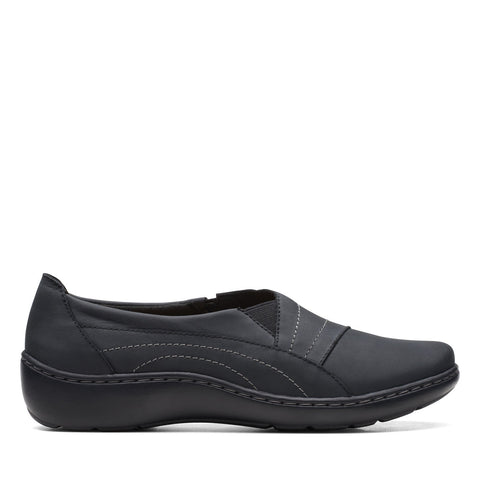 Clarks Cora Edge 26167552 Womens Black Leather Slip On Loafer Flats Shoes
