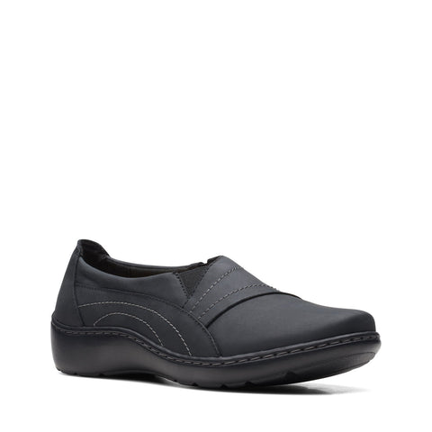 Clarks Cora Edge 26167552 Womens Black Leather Slip On Loafer Flats Shoes