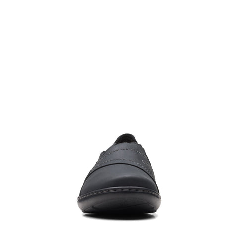 Clarks Cora Edge 26167552 Womens Black Leather Slip On Loafer Flats Shoes