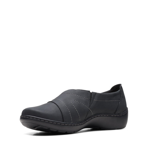 Clarks Cora Edge 26167552 Womens Black Leather Slip On Loafer Flats Shoes