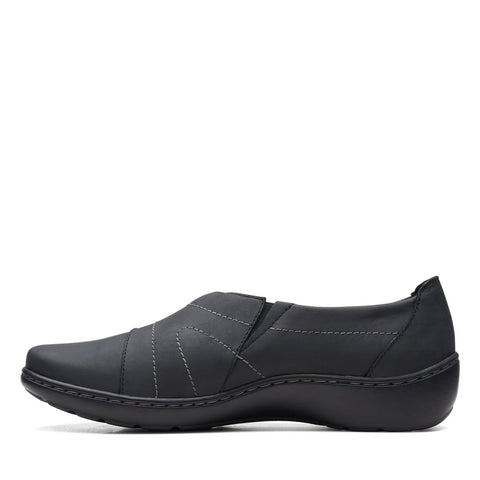 Clarks Cora Edge 26167552 Womens Black Leather Slip On Loafer Flats Shoes