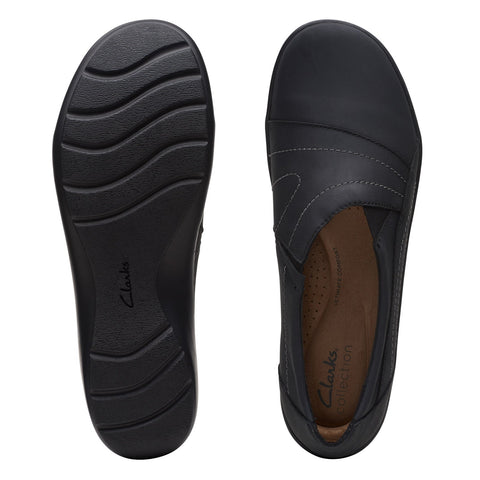 Clarks Cora Edge 26167552 Womens Black Leather Slip On Loafer Flats Shoes