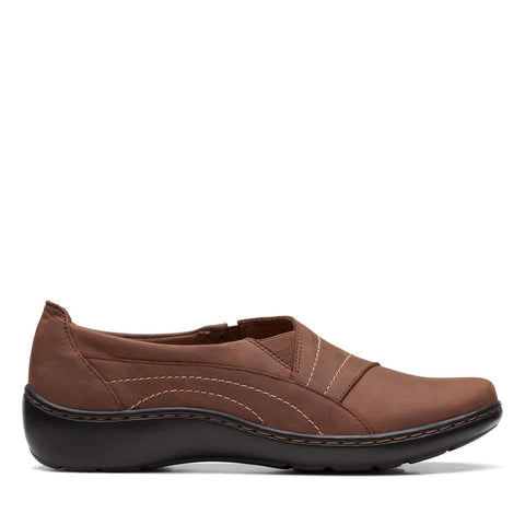 Clarks Cora Edge 26167554 Womens Brown Leather Slip On Loafer Flats Shoes
