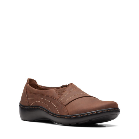 Clarks Cora Edge 26167554 Womens Brown Leather Slip On Loafer Flats Shoes