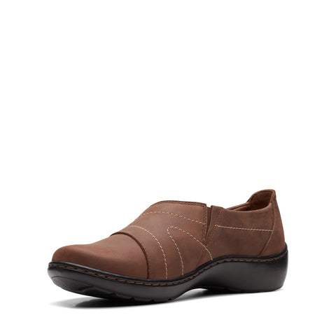 Clarks Cora Edge 26167554 Womens Brown Leather Slip On Loafer Flats Shoes