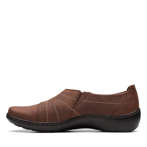 Clarks Cora Edge 26167554 Womens Brown Leather Slip On Loafer Flats Shoes