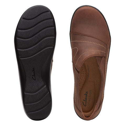 Clarks Cora Edge 26167554 Womens Brown Leather Slip On Loafer Flats Shoes