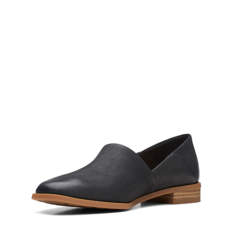 Clarks Pure Belle 26167799 Womens Black Leather Slip On Loafer Flats Shoes