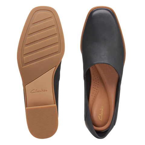 Clarks Pure Belle 26167799 Womens Black Leather Slip On Loafer Flats Shoes
