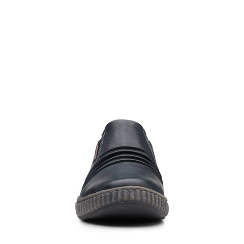 Clarks Magnolia Faye 26167974 Womens Black Leather Loafer Flats Shoes