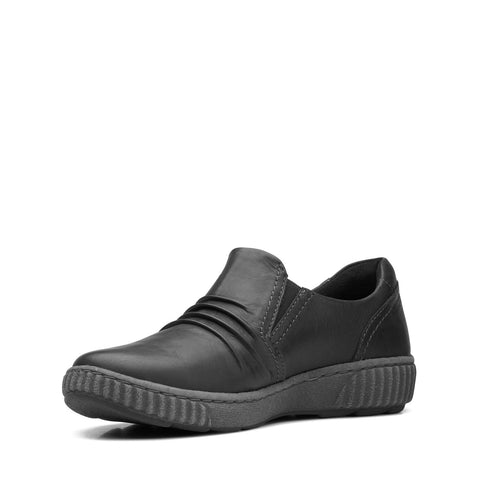 Clarks Magnolia Faye 26167974 Womens Black Leather Loafer Flats Shoes